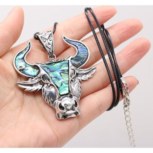New Style Natural Shell Necklace Cow Head-Shaped Brooch Pendant Leather Cord 2MM Charms For Elegant Women Love Romantic Gift