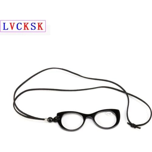 Protable Women Cat Eyes Hanging Neck Reading Glasses magnifier Men Pendant Necklace Hyperopia Presbyopic Spectacles +1.0~+3.5 N5