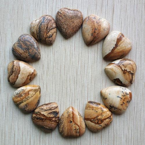 Wholesale 10pcs/lot fashion good quality natural picture stone heart shape cab cabochons beads 25mm for jewelry making free