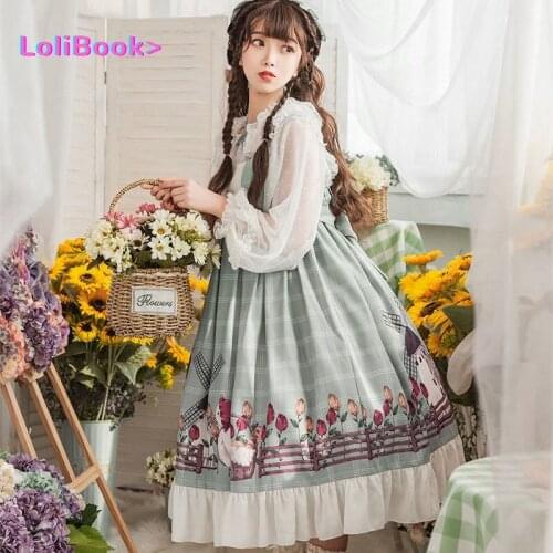 Lolibook Sweet Lolita JSK Maid Dress Green Soft Girl Women Kawaii Princess Dresses Kawaii Fairy Daily Sleeveless Dress