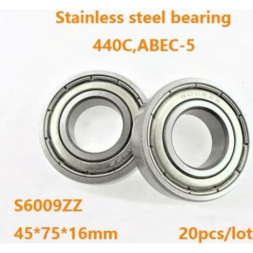 20pcs/lot S6009ZZ 45x75x16mm ABEC-5 Stainless steel bearing Double metal shielded cover Deep Groove Ball bearing S6009 ZZ 6009ZZ