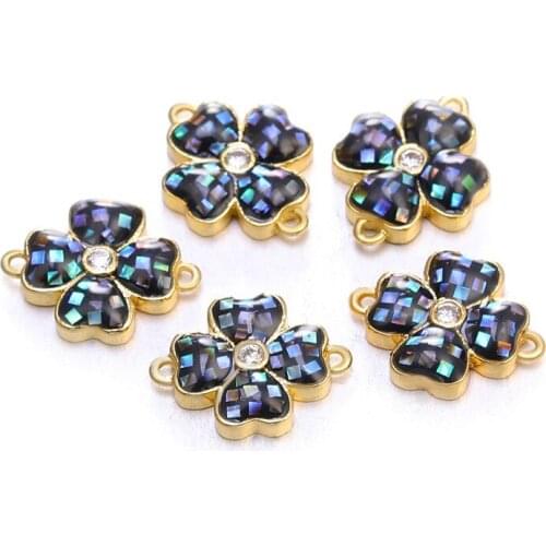 Fashion Zircon Abalone Shell Copper Clover Pendant Exquisite Bracelet Necklace Earring Connector Jewelry Making Accessories