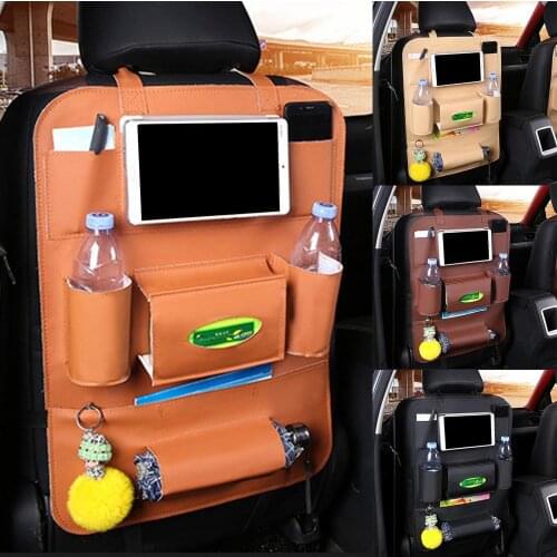 Portable Car Seat Back Storage Bag Foldable Artificial Leather Travel Storage Bag Auto Accessories