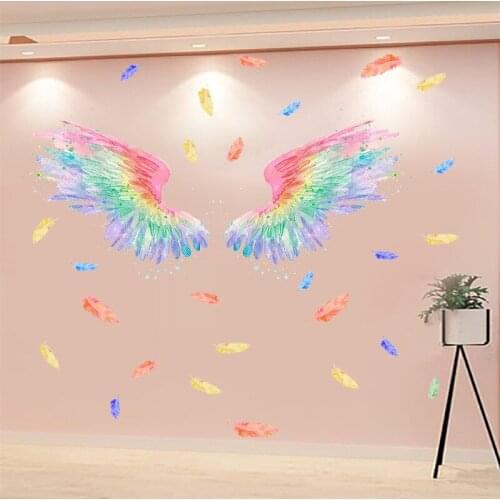 PVC Colorful Angel Wings Self-adhesive Wall Stickers Poster Mural Artist Home Decoration Living Room Decoration Accessories