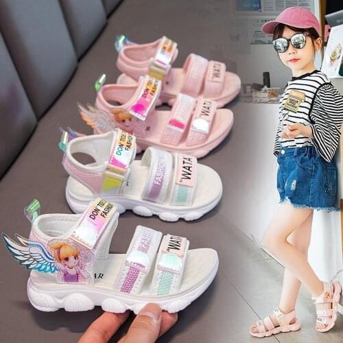 Disney Girls Sandals New Fashion Korean Summer Childrens Shoes Student Beach Shoes Soft Sole Little Girl Princess Shoes