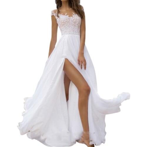 Sexy A-Line Lace Chiffon Dress Womens Elegant Floor-Length Wedding Evening Party Ball Gown Dresses Female Party vestidos