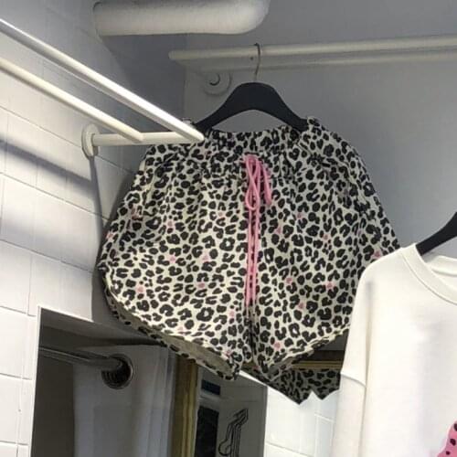 Leopard Heart Print Elastic High Waisted Drawstring Shorts Gothic Wide Leg Loose Short Pants Women Fashion Korean Style Bottoms