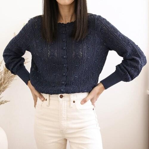 Knitting Sweater Gilet Women Spring 2021 Buttons Up Lantern Sleeve Casual Sweaters Femme Beige Vintage Knitwear Sweaters Jumper