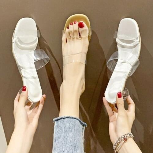 Slippers For Women Summer Middle Heel Net Red Transparent Lady Sandals With Special-shaped Heels Travel Fashion Beach Shoes