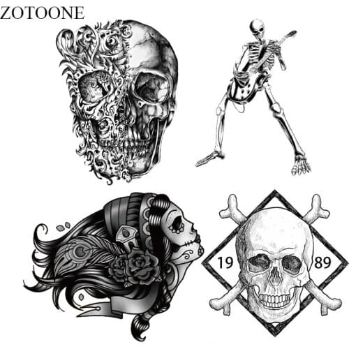 ZOTOONE Heat Transfer Sticker Vinyl Punk Rock Skull Patch Iron On Transfers For Clothing Patches Applique Badge Decal Washable E