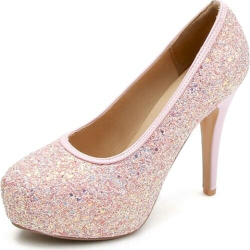Big Size Fashion Sequin high heels ladies high heels women shoes woman pumps