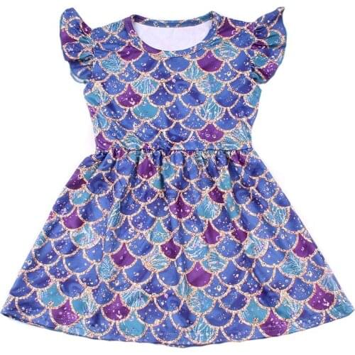 Girls Spring Summer Dress Squama Baby Girls Summer Clothing Blue Purple Squama Dress Children Girls Short Sleeve Milksilk Top