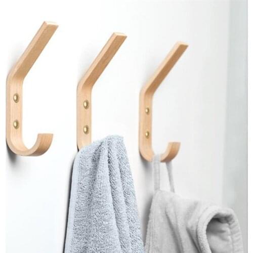 3PCS Coat Hanger Natural Wooden Wall Mounting Clothes Hat Hanger Wall Hook
