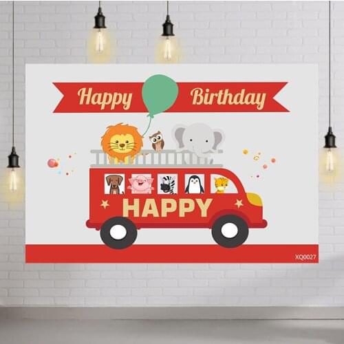Vinyl Animals Theme Bus Backdrops Custom Happy Birthday Party Photography Backgrounds for Photo Studio Banner