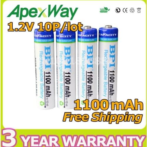High Capcity 10pcs/lot AAA 1100mAh 1.2V NI-MH battery rechargeable battery