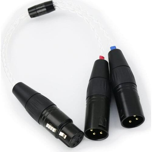 High Quality 8 Cores 7N OCC Silver Plated 4-pin XLR Female to 2x 3-pin XLR Male Balanced cable Headphone Audio Adapter