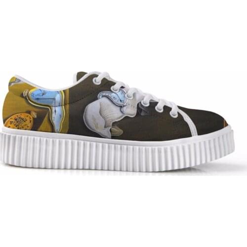 Women Flats Platform Shoes For Ladies Lace-up Stylish Low Top Height Increasing Shoes Painting Printing Salvador Dali Master