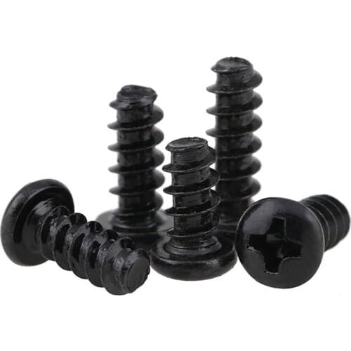 100Pcs M1.4 M1.7 M2 M2.3 M2.6 M3 M3.5 M4 Black PB Pan Head Phillips Self-tapping Screws Carbon Steel Electronic Screws