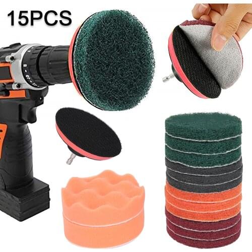 16pcs Brush Scrubber Scrub Pad Flocking Cleaning Cloth Self-adhesive Polishing Sheet Scouring Pad Multi-purpose Power Tool Drill