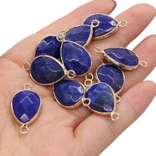 2Pcs Natural Stone Pendants Lapis lazuli Double Hole Crystal Connectors for Jewelry Making Necklace Bracelet Accessories