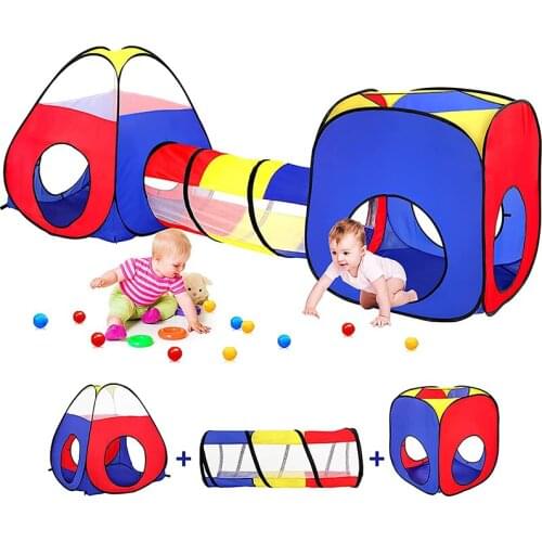 3Pc Games Kids Pop Up Play Tent With Crawl Tunnel Ball Pit Set Playhouse Tent For Boys Girls Baby Toddlers Pets Indoor Outdoor