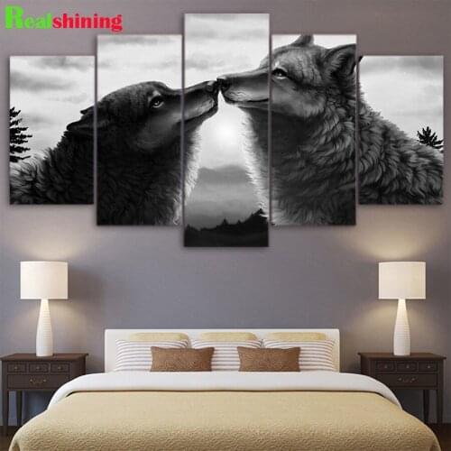5pcs diy Diamond Painting Black and white animal art, wolf companion diamond mosaic full square drill diamond embroidery N2008