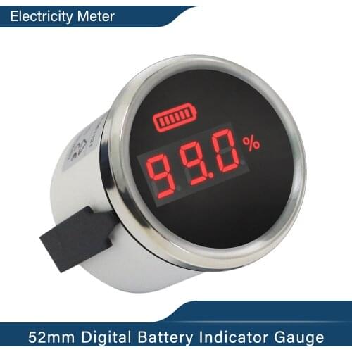 52mm Universal 0~100% Battery Capacity Meter Digital Battery Charge Level Indicator LED Display with Red Backlight for Car Boat
