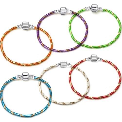 6 Colors Striped Bracelet Fit Original European Brand Charms Pulseiras for Women Base Chain Metal Beads Accessories Jewelry Gift