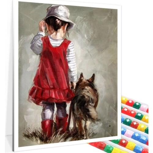 5D Diamond Mosaic Red Dress Flower Girl Little Girl DIY Full Square/Round Diamond Painting Embroidery Handmade Home Decoration