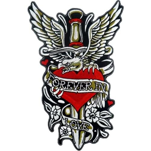 LARGE EAGLE FOREVER IN LOVE Embroidered Applique Sewing Label punk biker Patches Clothes Stickers Apparel Accessories Badge