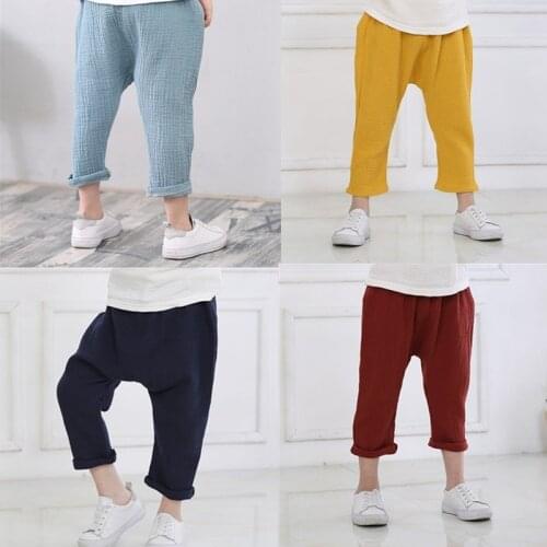 New 2-7y 2021 Summer Solid Color Linen Pleated Children Ankle-length Pants for Baby Boys Pants Harem Pants for Kids Child