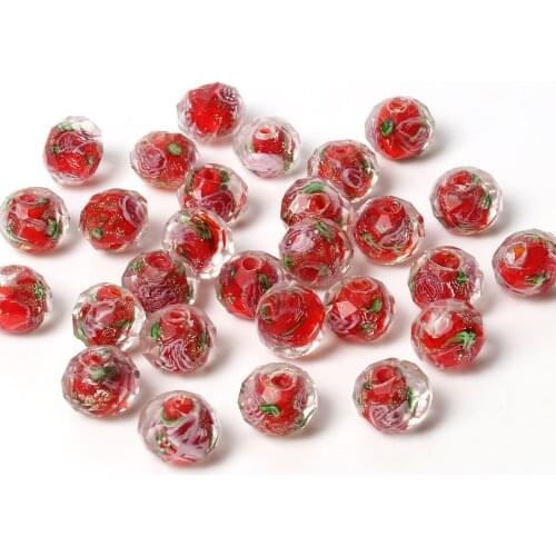 10pcs/lot Red Murano Lampwork Glass Beads Faceted Rondelle Flower Beads For Jewelry Making DIY Charm Bracelet Supplies 10mm
