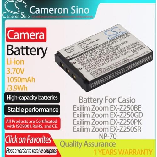 CameronSino Battery for Casio Exilim Zoom EX-Z250BE Exilim Zoom EX-Z250GD Exilim Zoom EX-Z250PK fits Casio NP-70 camera battery