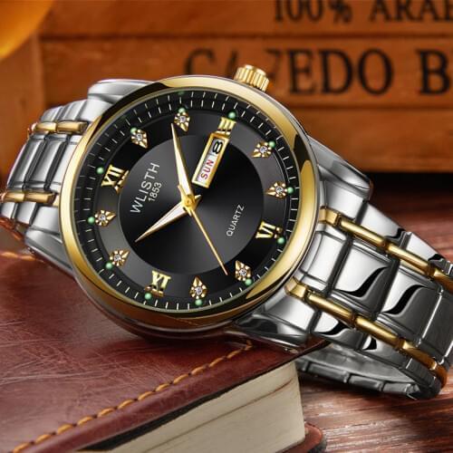 WLISTH Mens Watches Top Brand Luxury Quartz Clock Mens Watch Men Calendar Fashion Wristwatch Waterproof Business Full Steel