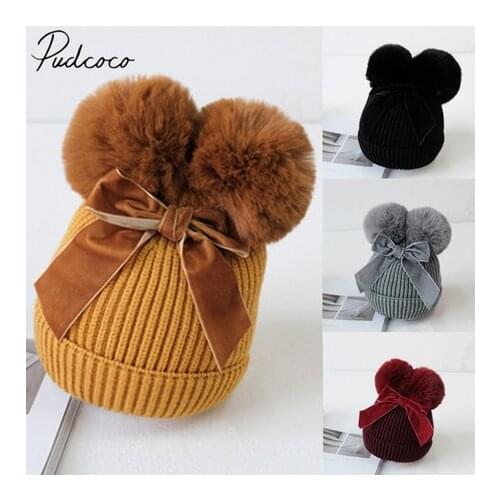 Children Infant Beanie Cap Bonnet Casquette Enfant Baby Stuff Double Pompom Hat Winter Knitted Kids Baby Girl Hat Warm Thicker