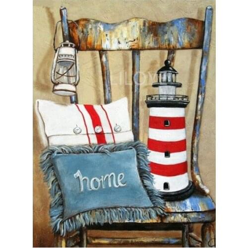 DIY lighthouse and a pillow on a chair diamond painting cross stitch diamond embroidery diamond mosaic crafts home decor FG1146