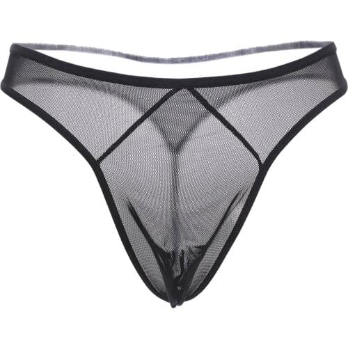 Men Sexy Lace Transparent Underwear Briefs Low Waist Mesh G-string Thong Mens Exotic Lingerie Intimates