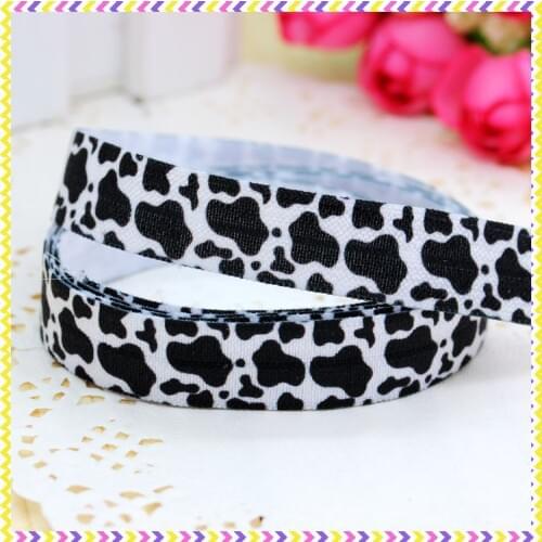 DHK 5/8'' 5yards Fold Over Elastic FOE cow printed headband headwear hair band diy decoration OEM Wholesale E424