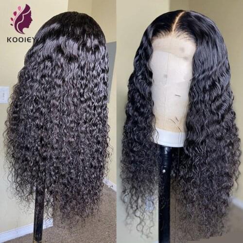 Deep Part Water Wave Lace Front Human Hair Wigs For Brazilian Remy Pre Plucked Glueless 13x6x1 T Part Lace Front Curly Hair Wig