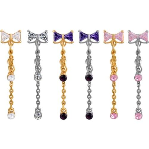 1PC Bowknot Dangle Rings Women Belly Button Ring Gold Color Rings Belly Piercing Body Jewelry Navel Piercing Rings Accessories