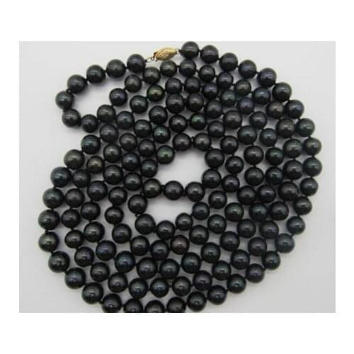 Beautiful 9-10mm natural south sea black pearl necklace 50"