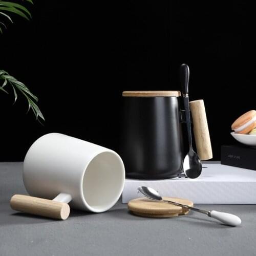 Creative ceramic mug wooden handle coffee tumbler cups tazas de ceramica creativas scented tea milk juice cafe tumblers mugs