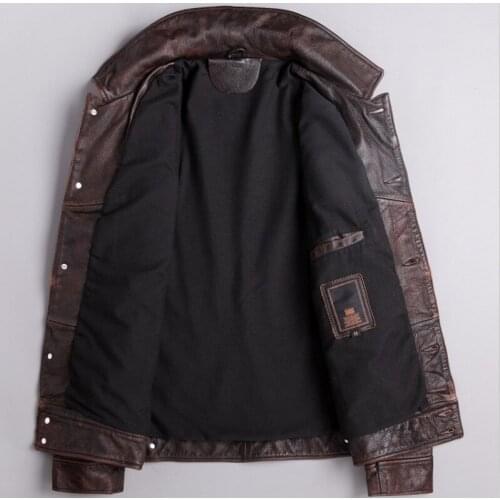 High Quality Mens Single Breasted Cow Leather Jacket Vintage Business Man Slim Casual Outwear Coat Biker Genuine Leather Jacket
