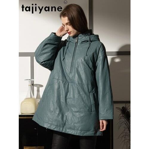 Jacket Leather Genuine Women 2021 Real Cow Leather Jackets Woman White Duck Down Coats Hooded Parkas Femme Veste TN587