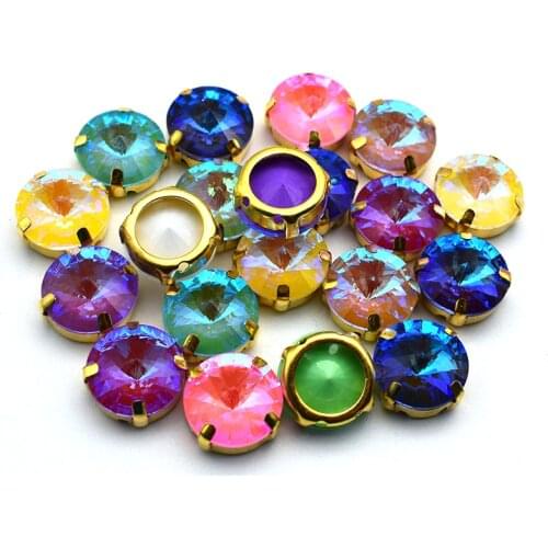 Top Sale Gold Claw Mocha Fluorescence Round Sew On Rhinestones K9 Glass Crystal Stone DIY Clothing Accessories