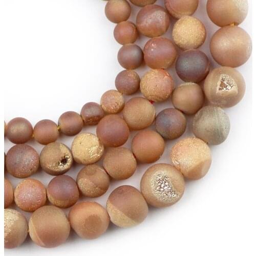 Matte Cracking Champagne electroplate carnelian Round Spacer 6/8/10MM Natural Stone Loose Beads For Jewelry making Bracelet DIY