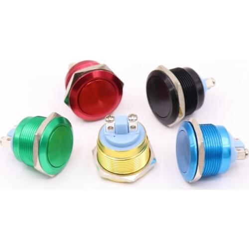 Metal Push Button Switch Waterproof IP65 Oxidation Self Reset Momentary 22mm Red Blue Black Green Yellow Color 1NO Flat round