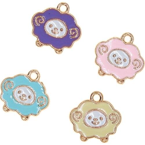 20pcs/lot 14mm Cute Mini Animal Enamel Sheep Goat Lamb Charms Pendant For Earrings Necklace Bracelet DIY Jewelry Making Findings