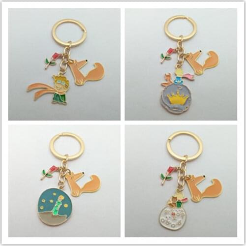Fashion Little Prince Keychain Cute Rose Personality Pendant Keychain Clothes Backpack Chain Small Jewelry Valentines Day Gift