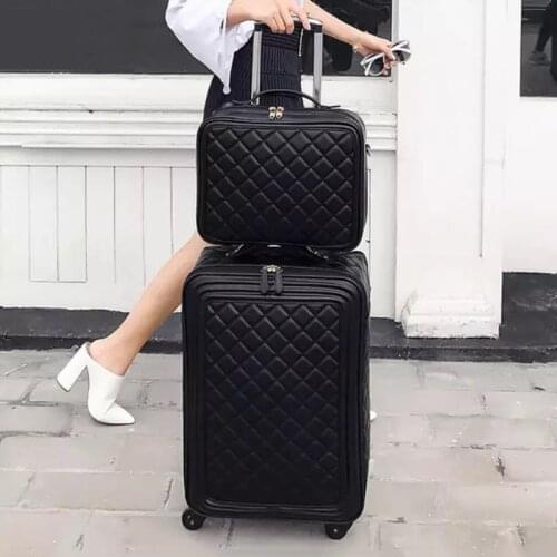 Fashion PU leather rolling luggage set with handbag women men travel suitcase bag luxury brand trolley luggage 16/20/24 inch